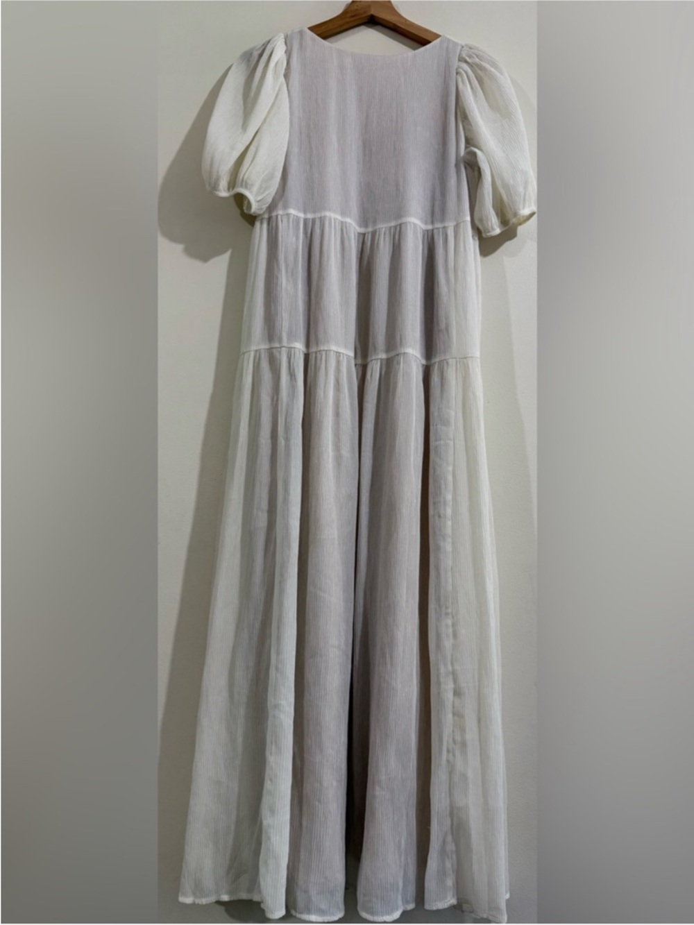 OAK + FORT Cream Puff Sleeve Tiered Maxi Dress